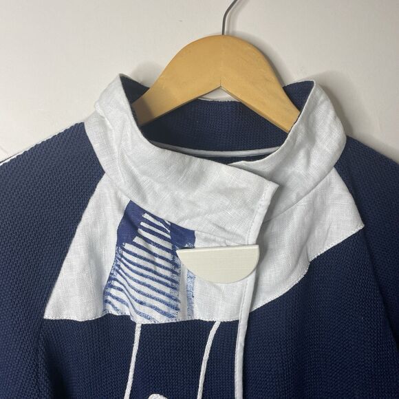 JASKAR Knit Cardigan Sweater Navy White Hand Painted Wearable Art Women S/M/L - Picture 4 of 16